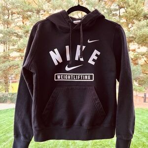 Nike Women’s Black Hoodie with White Weightlifting Logo